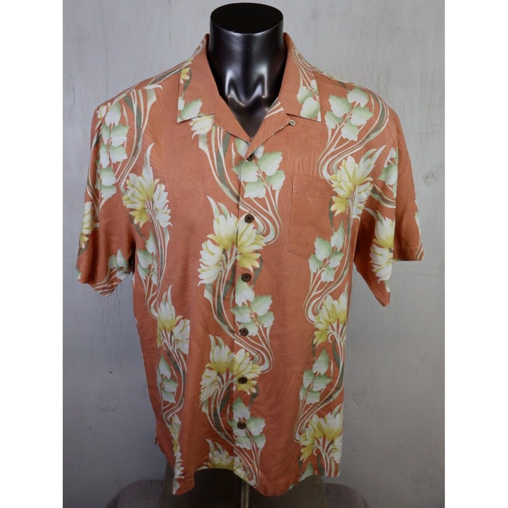 Mens Tommy Bahama Multicolor Floral Size XL Silk Floral Button Front Loop Collar